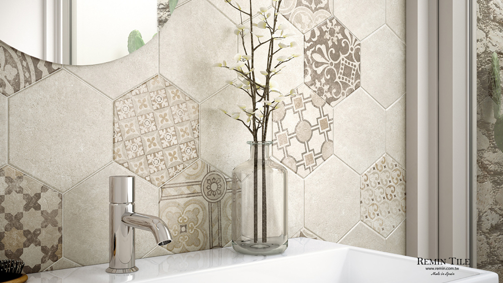 六角磚 復古花磚 幾何花磚六角磚 菱格紋六角磚 壁磚 地磚 台北門市 實磚展示
