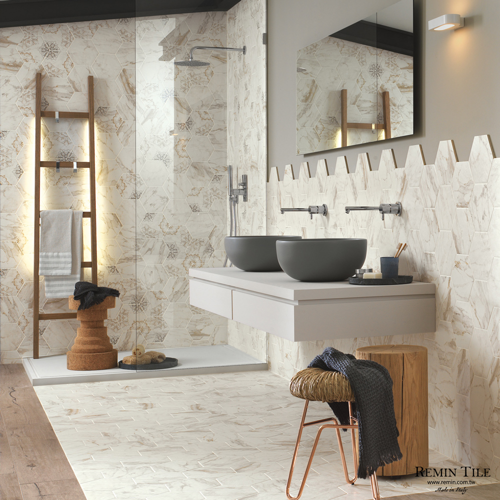 石紋六角磚 六角石紋花磚 壁磚 地磚 台北門市 實磚展示